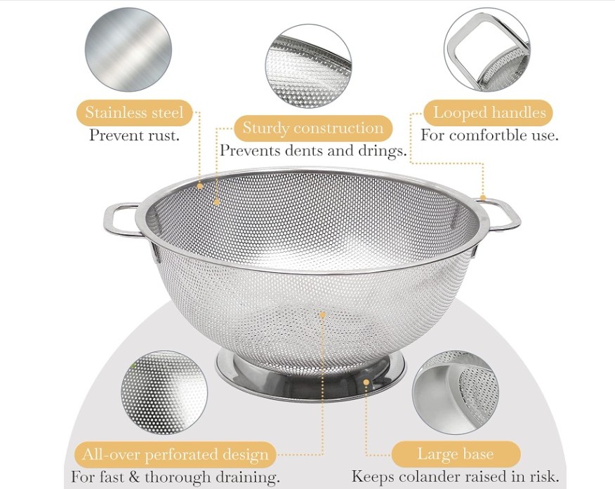 BELLEMAIN Colander for Kitchen – 5 Qt Stainless Steel Strainer with Handle - Image 6