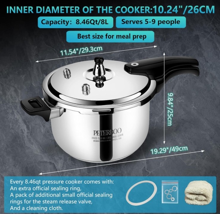 PETERBOO Premium Stainless Steel Pressure cooker 8 qt+ - Image 7