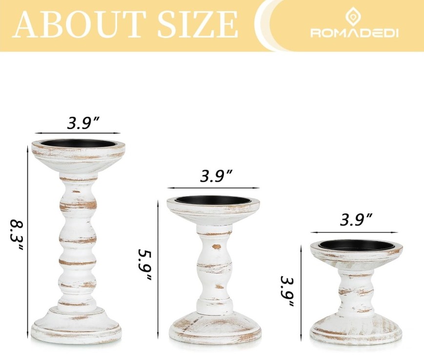 ROMADEDI Wood Candle Holders for Pillar Candles - Set of 3 Tall Farmhouse Wooden Candlestick Holder - Image 4