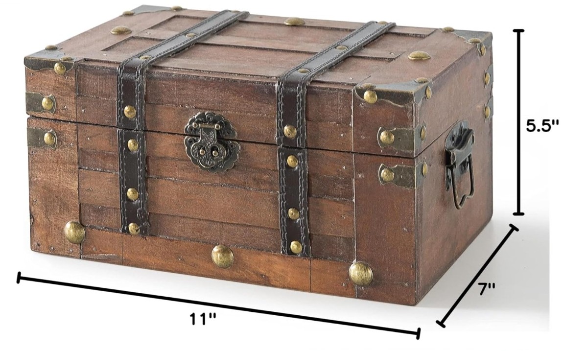 SLPR Alexander Small Wooden Treasure Chest - 11" x 7" x 5.5", Wood Storage Box with Hinged Lid, - Image 5