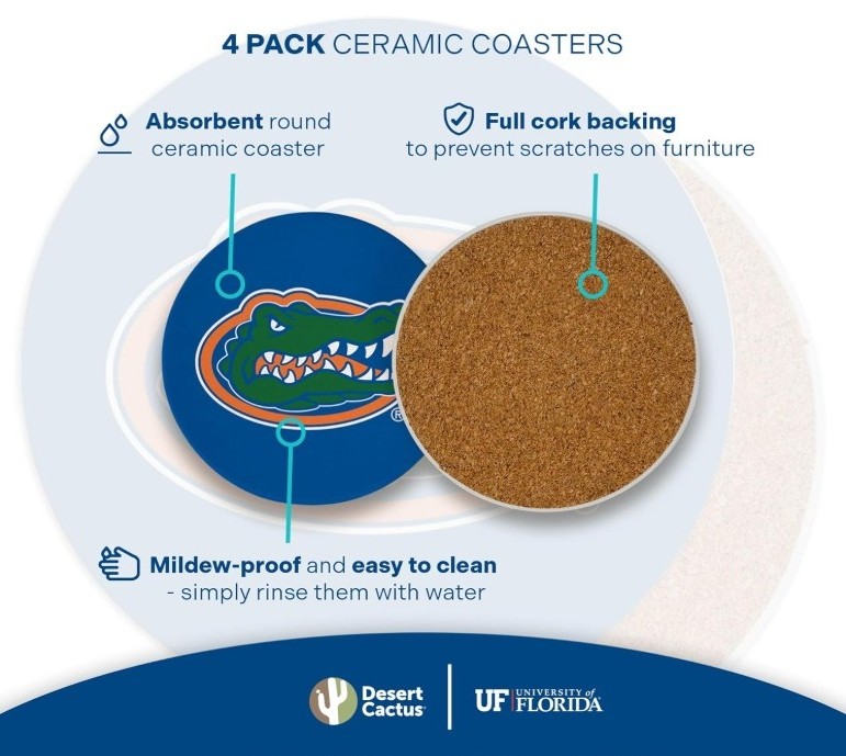 DESERT CACTUS University of Florida Circle Ceramic Coasters 4 Pack - Image 5