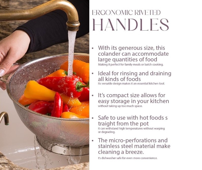 BELLEMAIN Colander for Kitchen – 5 Qt Stainless Steel Strainer with Handle - Image 7