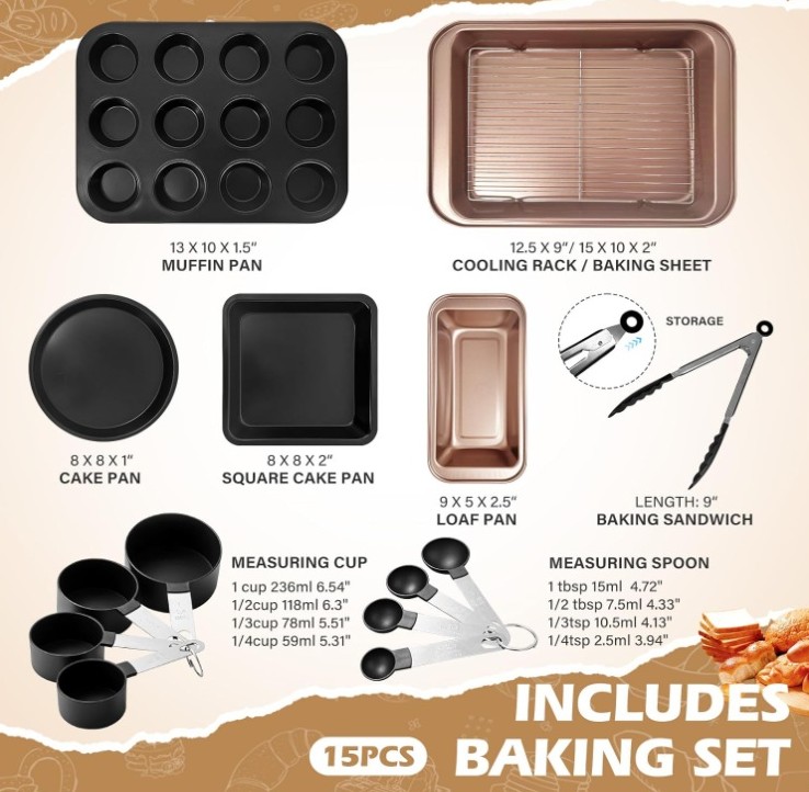 DIPANIST 15pcs Nonstick Bakeware Set - Image 3