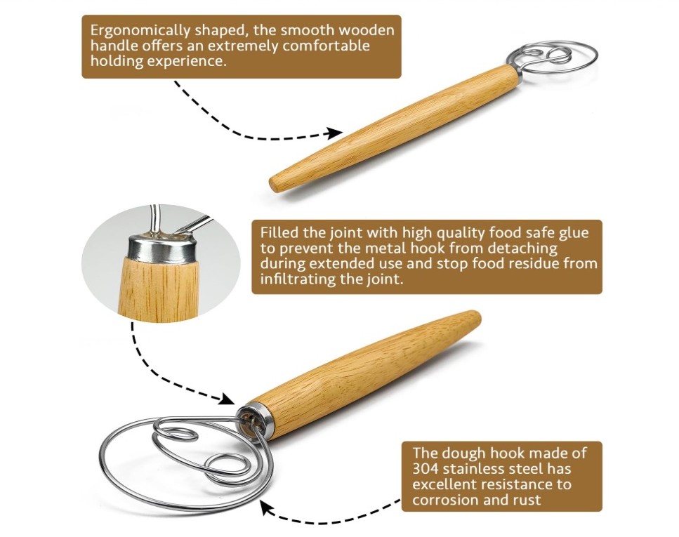 CAMKYDE 13-Inch Danish Dough Whisk and Scraper - Image 2