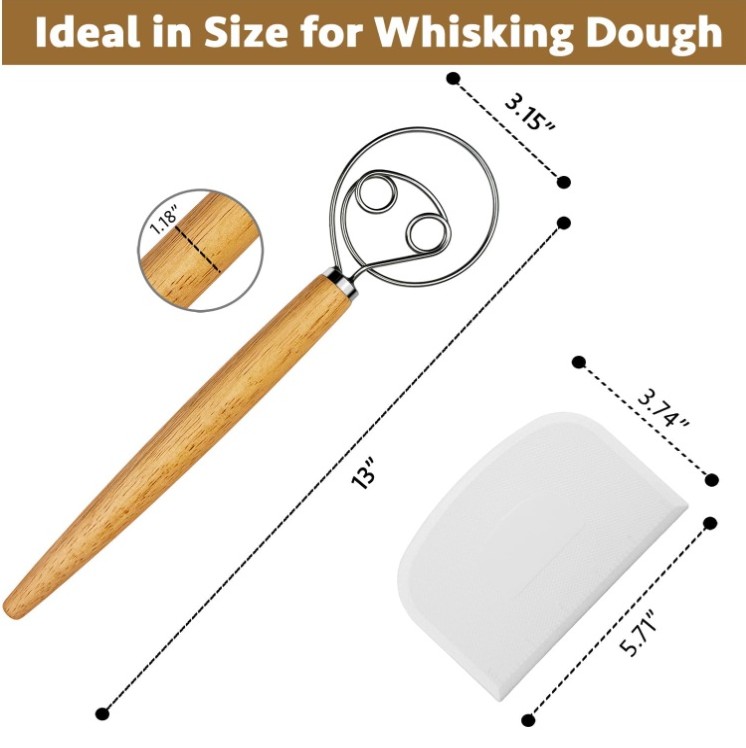 CAMKYDE 13-Inch Danish Dough Whisk and Scraper - Image 4