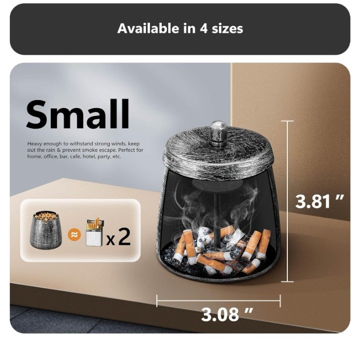 ROYGRA Ashtray with Lid, Outdoor Ashtray for Outside Patio - Image 2