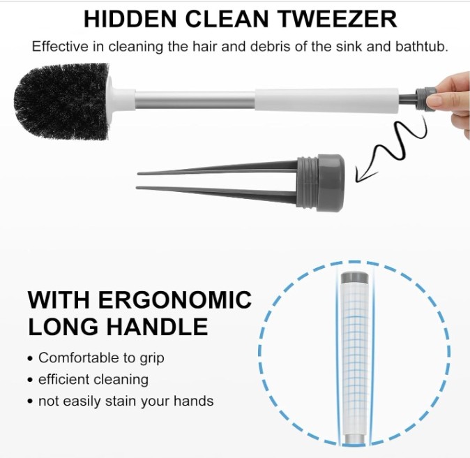 SETSAIL Self Closing Lid Toilet Bowl Brushes Holder and Extra Long Handle - Image 3
