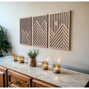 QMMP Modern Wooden Wall Sculptures - Set of 3 - Home Decor Accent