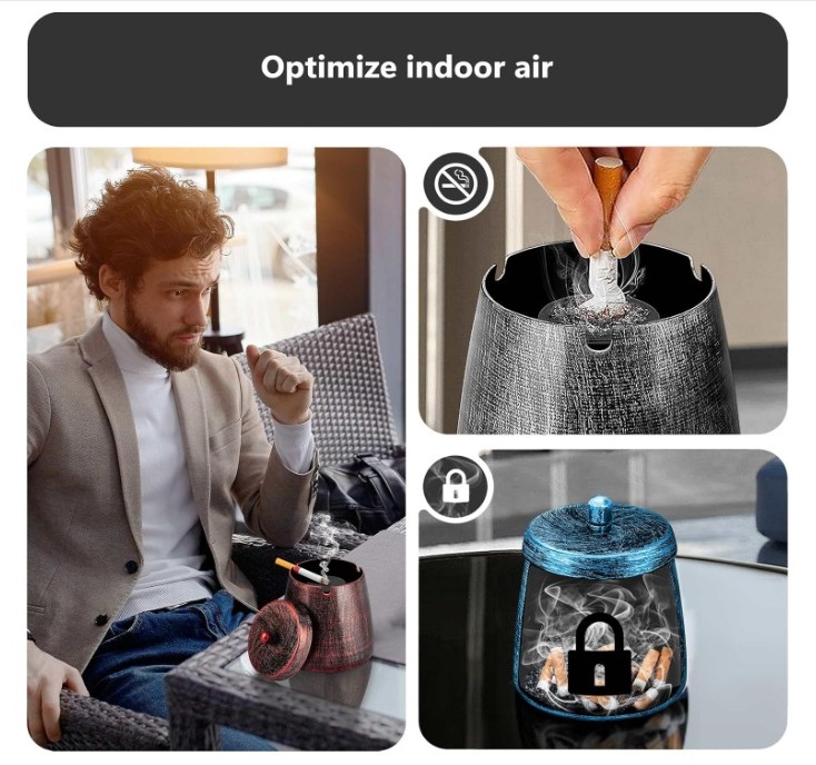 ROYGRA Ashtray with Lid, Outdoor Ashtray for Outside Patio - Image 4